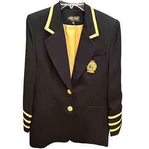 1980s-90s Women's Blazer Size M Nautical Emblem Shoulder Pads Gold High Point